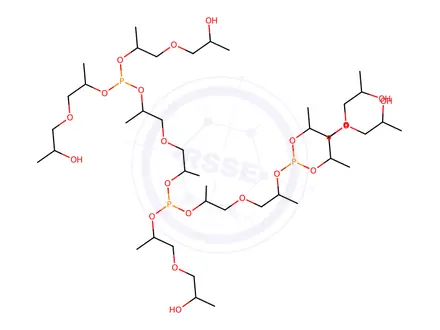Chemical structure of bis[13-hydroxy-7-[2-(2-hydroxypropoxy)-1-methylethoxy]-1,5,9-trimethyl-3,6,8,11-tetraoxa-7-phosphatetradec-1-yl][2-(2-hydroxypropoxy)-1-methylethyl]phosphine