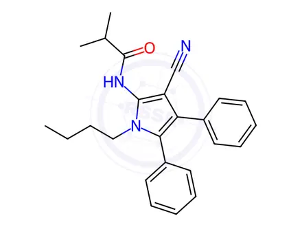Chemical structure of N-(1-butyl-3-cyano-4,5-diphenyl-1H-pyrrol-2-yl)isobutyramide