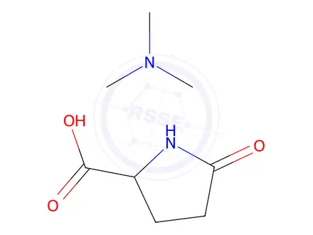 Chemical structure of 5-oxo-DL-proline, compound with trimethylamine (1:1)