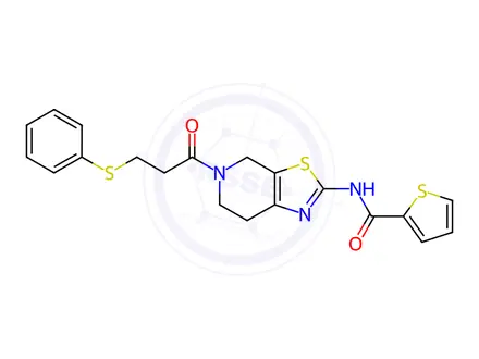 Chemical structure of N-(5-(3-(Phenylthio)propanoyl)-4,5,6,7-tetrahydrothiazolo[5,4-c]pyridin-2-yl)thiophene-2-carboxamide
