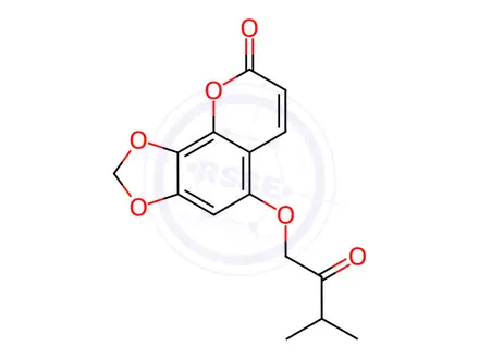 Chemical structure of 5-(3-Methyl-2-oxobutoxy)-8H-1,3-dioxolo[4,5-h][1]benzopyran-8-one