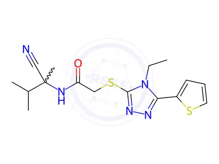 Chemical structure of N-(2-Cyano-3-methylbutan-2-yl)-2-((4-ethyl-5-(thiophen-2-yl)-4H-1,2,4-triazol-3-yl)thio)acetamide