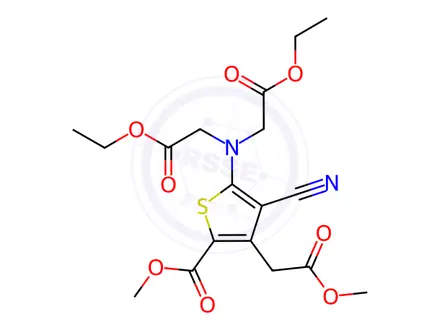 Chemical structure of 5-[Bis(2-ethoxy-2-oxoethyl)amino]-4-cyano-2-(methoxycarbonyl)-3-thiopheneacetic Acid Methyl Ester