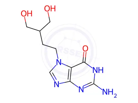 Chemical structure of 2-Amino-1,7-dihydro-7-[4-hydroxy-3-(hydroxymethyl)butyl]-6H-purin-6-one