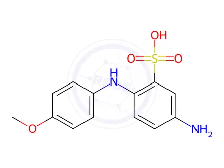 Chemical structure of 5-amino-2-(p-methoxyanilino)benzenesulphonic acid