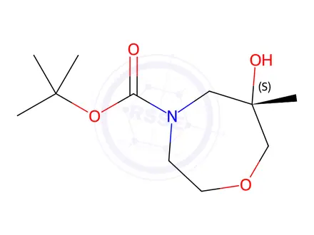 Chemical structure of 1,4-Oxazepine-4(5H)-carboxylic acid, tetrahydro-6-hydroxy-6-methyl-, 1,1-dimethylethyl ester, (6S)-
