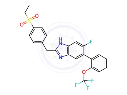 Chemical structure of 2-(4-Ethanesulfonyl-benzyl)-6-fluoro-5-(2-trifluoromethoxy-phenyl)-1H-benzoimidazole