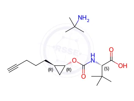 Chemical structure of (S)-3,3-dimethyl-2-((((1R,2R)-2-(pent-4-yn-1-yl)cyclopropoxy)carbonyl)amino)butyric Acid tert-Butylamine Salt