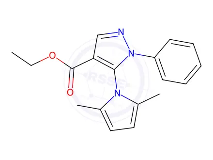 Chemical structure of Ethyl 5-(2,5-dimethyl-1H-pyrrol-1-yl)-1-phenyl-1H-pyrazole-4-carboxylate