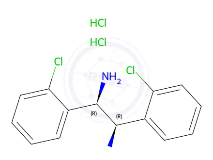 Chemical structure of 1,2-Ethanediamine, 1,2-bis(2-chlorophenyl)-, (1R,2R)-hydrochloride