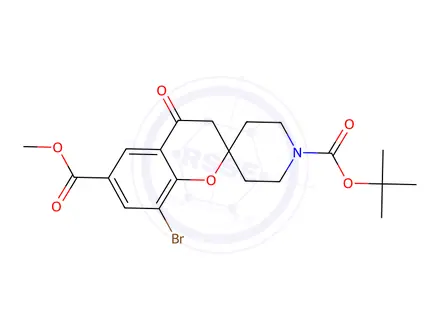 Chemical structure of 1'-tert-Butyl 6-methyl 8-bromo-4-oxospiro[chroman-2,4'-piperidine]-1',6-dicarboxylate