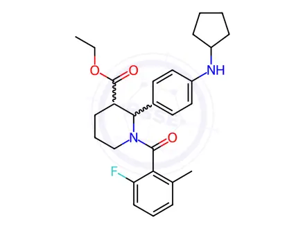 Chemical structure of (2R,3S)-ethyl 2-(4-(cyclopentylamino)phenyl)-1-(2-fluoro-6-methylbenzoyl)piperidine-3-carboxylate