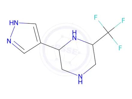 Chemical structure of 2-(1H-pyrazol-4-yl)-6-(trifluoromethyl)piperazine
