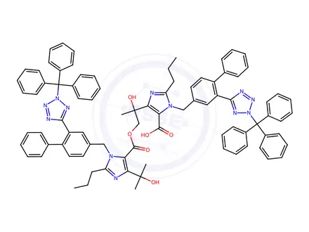 Chemical structure of Sodium 4-(2-hydroxypropan-2-yl)-2-propyl-1-((2'-(1-trityl-1H-tetrazol-5-yl)-[1,1'-biphenyl]-4-yl)methyl)-1H-imidazole-5-carboxylate