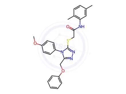 Chemical structure of N-(2,5-Dimethylphenyl)-2-((4-(4-methoxyphenyl)-5-(phenoxymethyl)-4H-1,2,4-triazol-3-yl)thio)acetamide