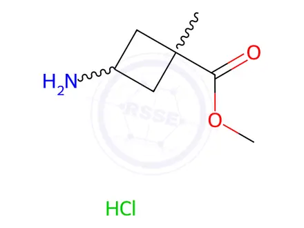 Chemical structure of methyl cis-3-amino-1-methylcyclobutane-1-carboxylate hydrochloride
