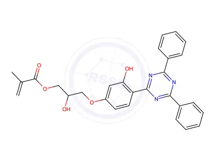 Chemical structure of 3-(4-(4,6-Diphenyl-1,3,5-triazin-2-yl)-3-hydroxyphenoxy)-2-hydroxypropyl methacrylate