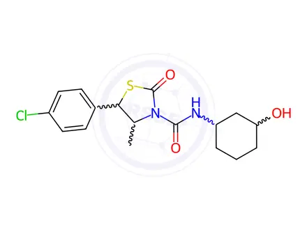 Chemical structure of 3-Thiazolidinecarboxamide, 5-(4-chlorophenyl)-N-(3-hydroxycyclohexyl)-4-methyl-2-oxo-