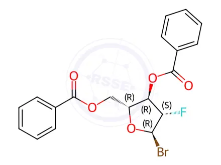 Chemical structure of ((2R,3R,4S,5R)-3-(Benzoyloxy)-5-bromo-4-fluorotetrahydrofuran-2-yl)methyl Benzoate