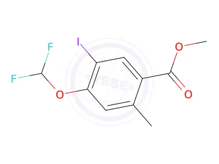 Chemical structure of 4-Difluoromethoxy-5-iodo-2-methyl-benzoic acid methyl ester
