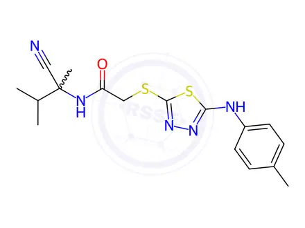 Chemical structure of N-(2-Cyano-3-methylbutan-2-yl)-2-((5-(p-tolylamino)-1,3,4-thiadiazol-2-yl)thio)acetamide