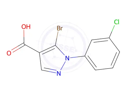 Chemical structure of 5-Bromo-1-(3-chlorophenyl)-1H-pyrazole-4-carboxylic Acid