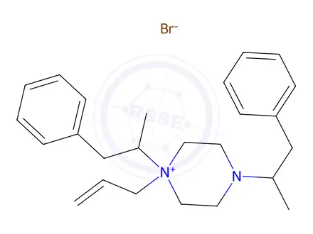 Chemical structure of 1,4-bis(1-phenylpropan-2-yl)-1-prop-2-enyl-2,3,5,6-tetrahydropyrazine bromide