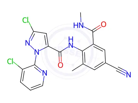 Chemical structure of 3-Chloro-1-(3-chloropyridin-2-yl)-N-(4-cyano-2-methyl-6-(methylcarbamoyl)phenyl)-1H-pyrazole-5-carboxamide