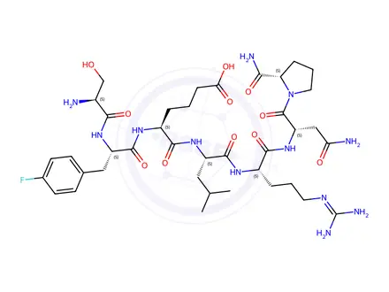Chemical structure of Ser-parafluoroPhe-Aad-Leu-Arg-Asn-Pro-NH2
