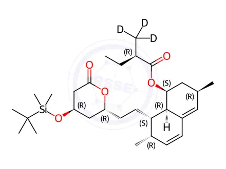 Chemical structure of 6(R)-{2-[8(S)-2-Methyl-d3-butyryloxy-2(S),6(R)-dimethyl-1,2,6,7,8,8d(R)-hexahydro-1(S)-naphthyl]ethyl}-4(R)-tert-butyldimethylsilyloxy-3,4,5,6-tetrahydro-2H-pyran-2-one