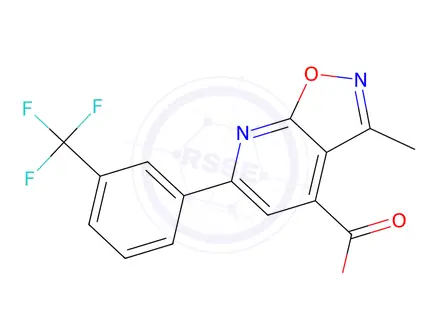 Chemical structure of 3-methyl-6-[3-(trifluoromethyl)phenyl]-[1,2]oxazolo[5,4-b]pyridine-4-carboxylic acid