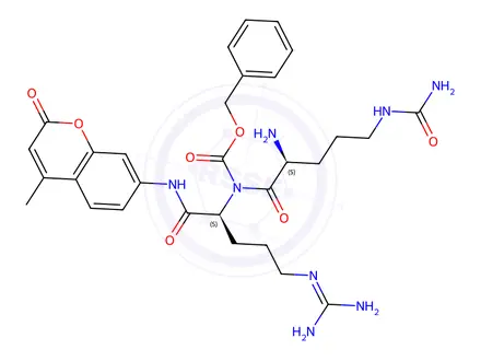 Chemical structure of benzyloxycarbonylcitrullyl-arginine 4-methylcoumarin-7-ylamide