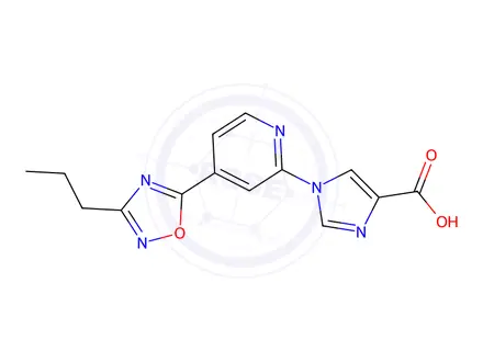 Chemical structure of 1-(4-(3-Propyl-1,2,4-oxadiazol-5-yl)pyridin-2-yl)-1H-imidazole-4-carboxylic acid