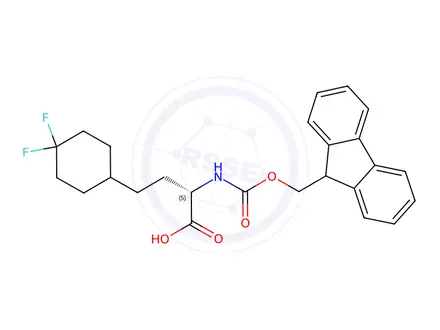 Chemical structure of Cyclohexanebutanoic acid, α-[[(9H-fluoren-9-ylmethoxy)carbonyl]amino]-4,4-difluoro-, (αS)-