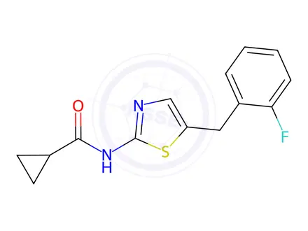 Chemical structure of N-(5-(2-Fluorobenzyl)thiazol-2-yl)cyclopropanecarboxamide