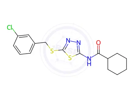 Chemical structure of N-(5-((3-Chlorobenzyl)thio)-1,3,4-thiadiazol-2-yl)cyclohexanecarboxamide