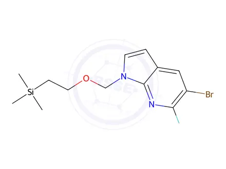 Chemical structure of 5-Bromo-6-fluoro-1-((2-(trimethylsilyl)ethoxy)methyl)-1H-pyrrolo[2,3-b]pyridine