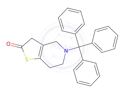 Chemical structure of 4,5,6,7-Tetrahydro-5-(triphenylmethyl)-thieno[3,2-c]pyridin-2(3H)-one
