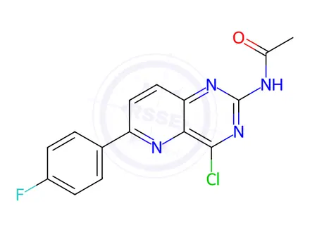 Chemical structure of N-(4-Chloro-6-(4-fluorophenyl)pyrido[3,2-d]pyrimidin-2-yl)acetamide