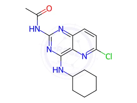 Chemical structure of N-(6-Chloro-4-(cyclohexylamino)pyrido[3,2-d]pyrimidin-2-yl)acetamide