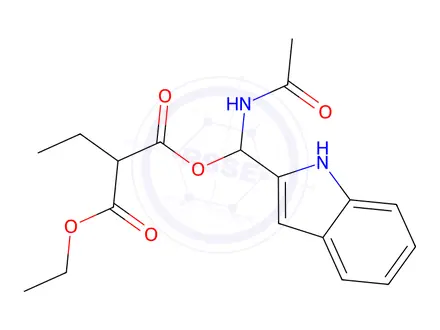 Chemical structure of 1-Acetamido(1H-indol-2-yl)methyl3-ethyl2-ethylmalonate