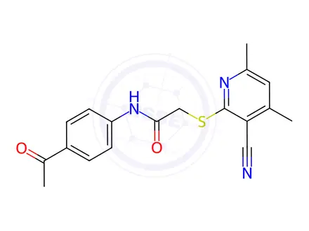 Chemical structure of N-(4-Acetylphenyl)-2-((3-cyano-4,6-dimethylpyridin-2-yl)thio)acetamide