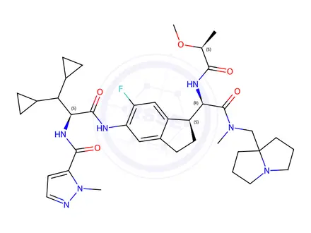 Chemical structure of 5-(4-(4-(5-Cyano-1-methyl-1H-indol-3-yl)butyl)piperazin-1-yl)benzofuran-2-carboxamide