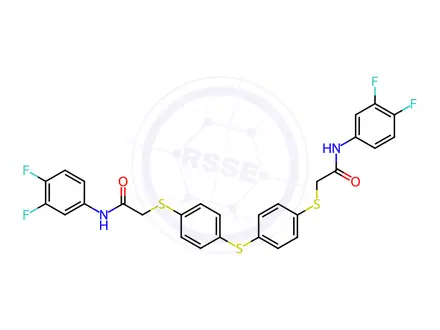Chemical structure of N-(3,4-Difluorophenyl)-2-[(4-{[4-({[(3,4-difluorophenyl)carbamoyl]methyl}sulfanyl)phenyl]sulfanyl}phenyl)sulfanyl]acetamide