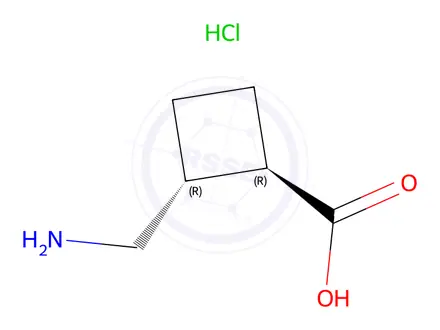 Chemical structure of (1R,2R)-2-(aminomethyl)cyclobutane-1-carboxylic acid hydrochloride