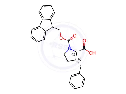 Chemical structure of 1,2-Pyrrolidinedicarboxylic acid, 3-(phenylmethyl)-, 1-(9H-fluoren-9-ylmethyl) ester, (2S,3R)-