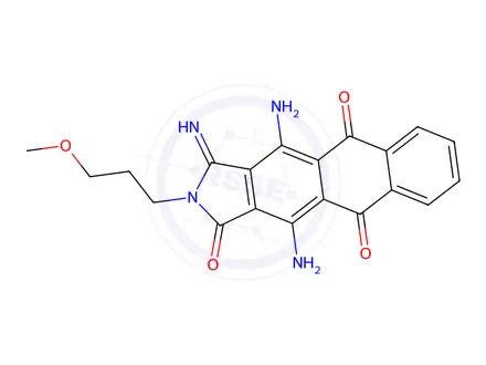 Chemical structure of 4,11-diamino-2,3-dihydro-3-imino-2-(3-methoxypropyl)-1H-naphth[2,3-f]isoindole-1,5,10-trione