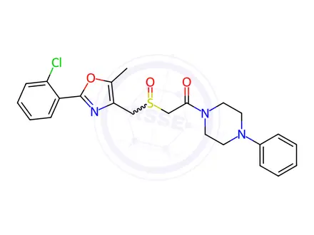 Chemical structure of Ethanone, 2-[[[2-(2-chlorophenyl)-5-methyl-4-oxazolyl]methyl]sulfinyl]-1-(4-phenyl-1-piperazinyl)-