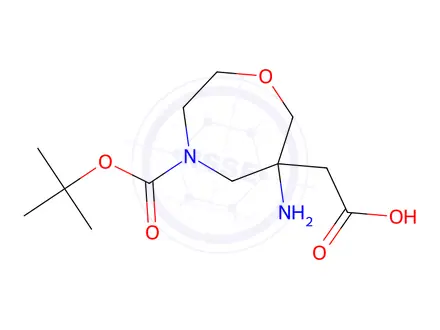 Chemical structure of 2-(6-amino-4-tert-butoxycarbonyl-1,4-oxazepan-6-yl)acetic acid
