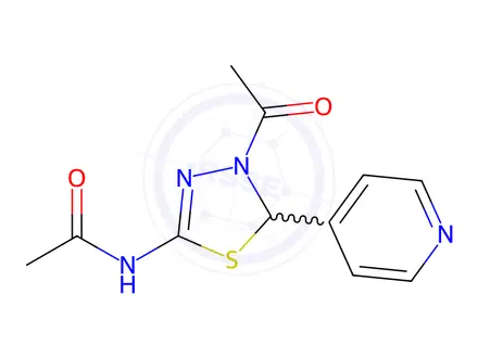Chemical structure of N-(4-Acetyl-5-(pyridin-4-yl)-4,5-dihydro-1,3,4-thiadiazol-2-yl)acetamide